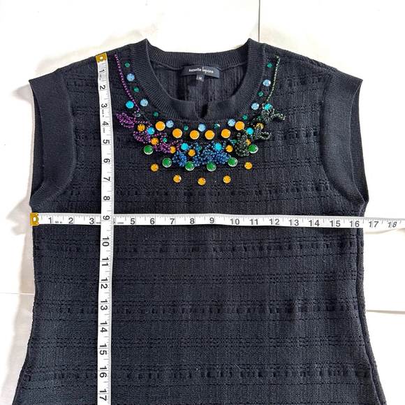 Nanette Lepore Wool Mini Black Dress Sparkle Rhinestone Short Sleeve Medium - Picture 10 of 12